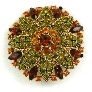 Beautiful Fall Colors Crystal Rhinestone Brooch Unsigned